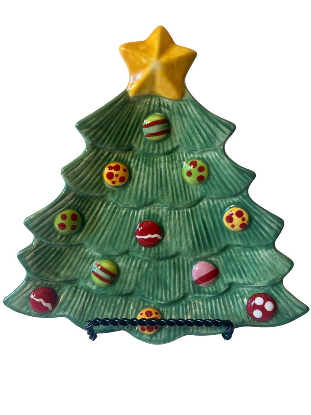 Fitz And Floyd Festive Green Christmas Tree with Decorations Serving Plate.
